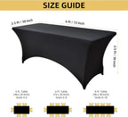 6-Pack 6ft Black Spandex Table Covers for Rectangle Standard Folding Tables - Wrinkle Resistant Stretch Tablecloths - Ultimate Fitted Table Protector for Parties, Trade Shows, Wedding