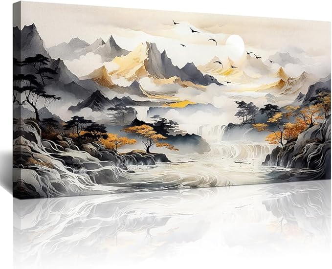Lapremoly Large Size Wall Art For Living Room Wall Decor For Office Bedroom Wall Decor Abstract Mountain Landscape Canvas Prints Wall Painting Artwork Modern Ready To Hang Home Decorations 20"X40"