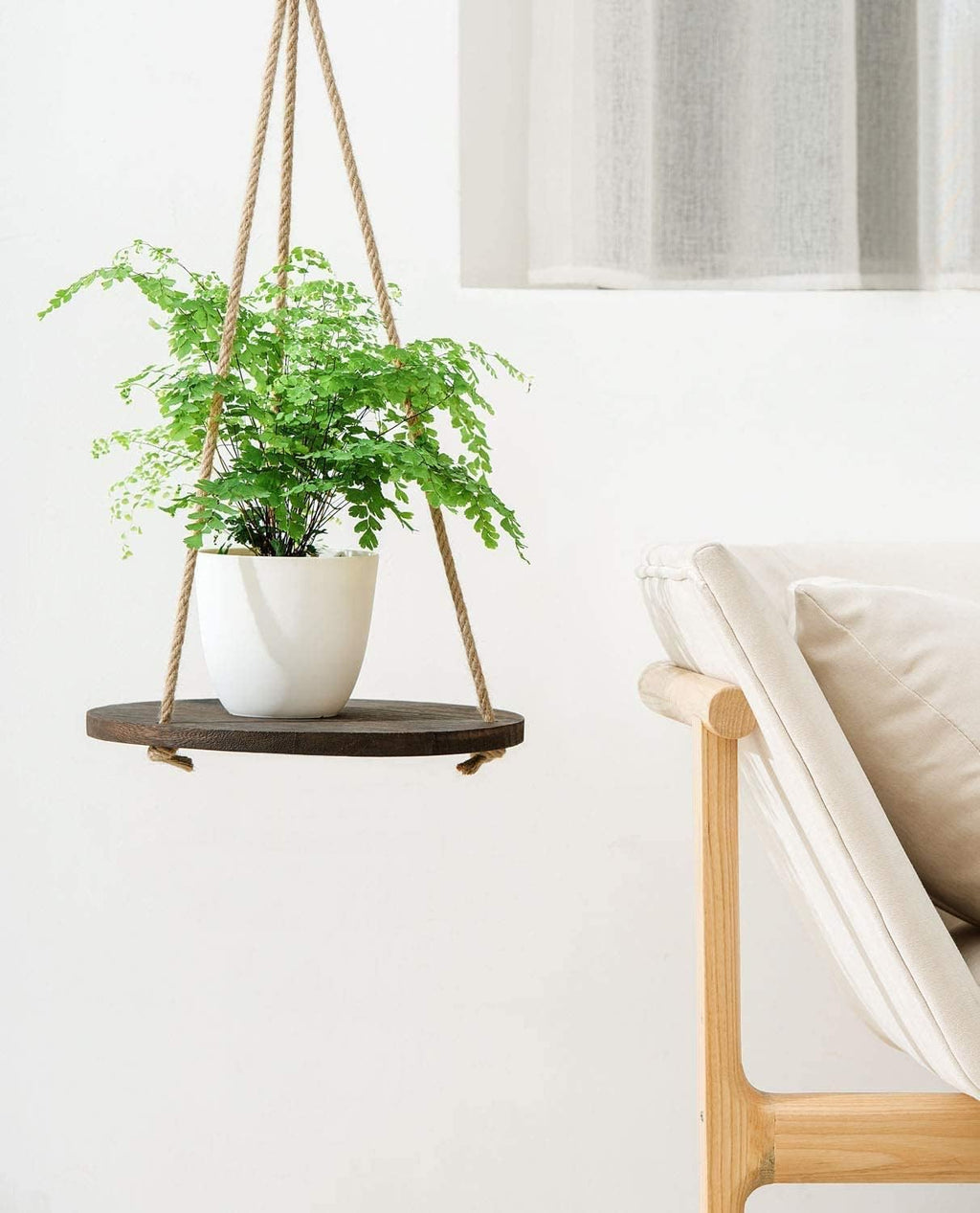 Dahey Plant Hanger Indoor, Round Hanging Plant Shelf Farmhouse Decor, Brown