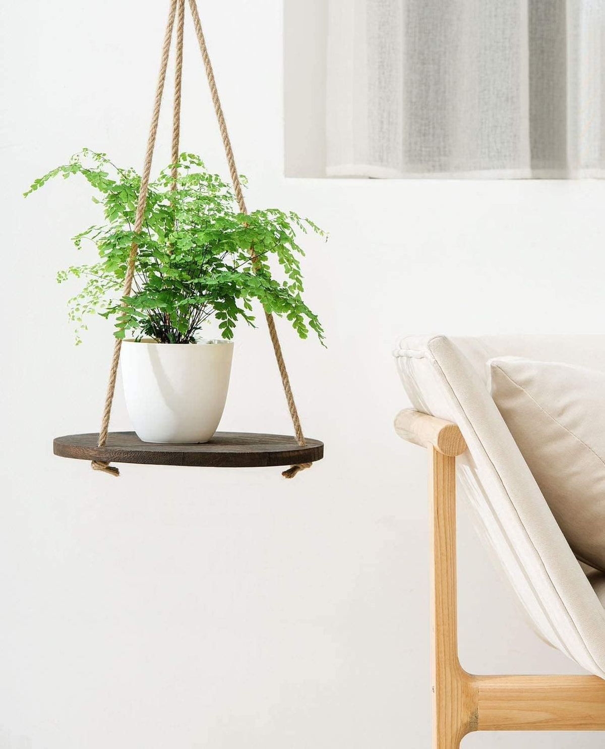 Dahey Plant Hanger Indoor, Round Hanging Plant Shelf Farmhouse Decor, Brown