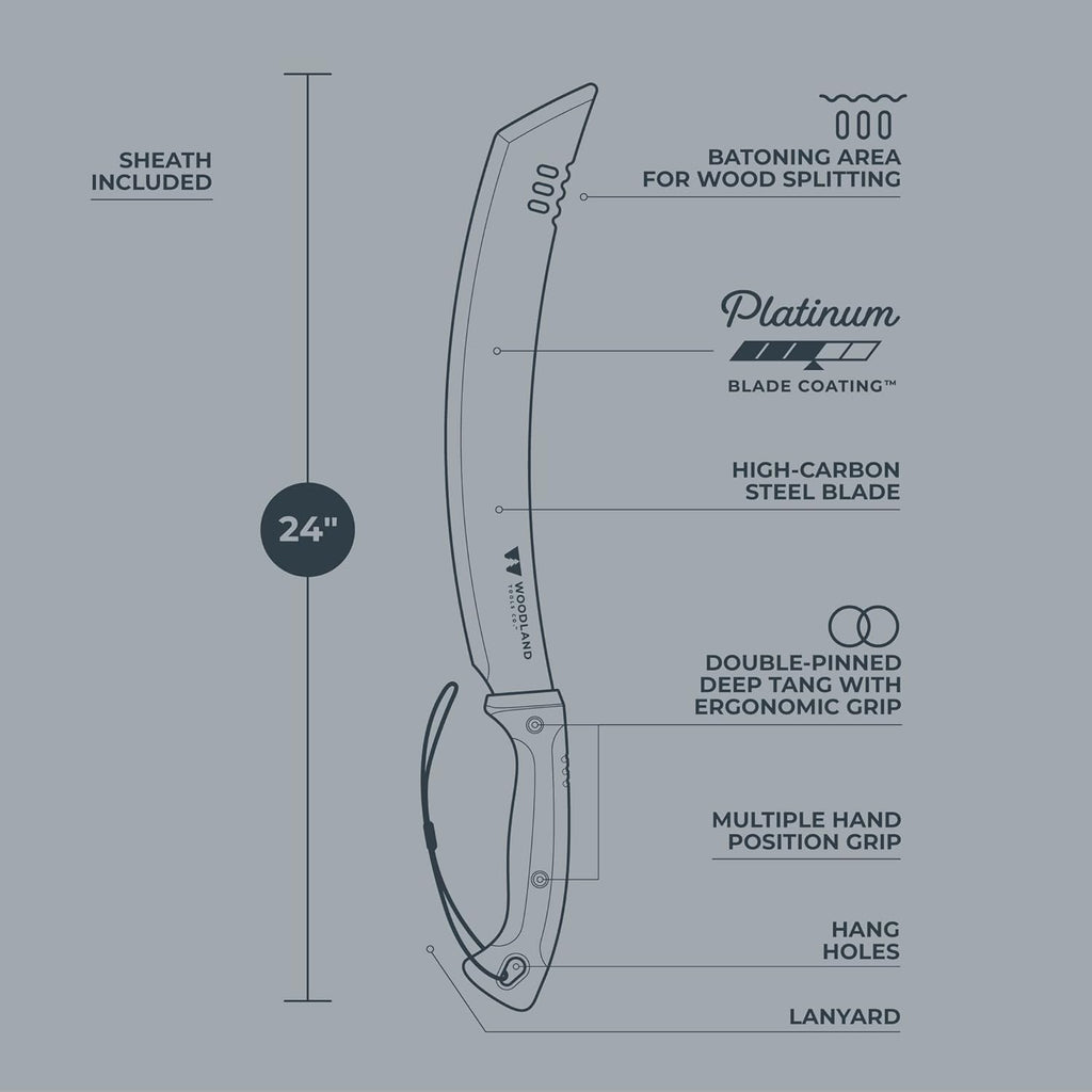 Woodland Tools Heavy Duty Machete – 16 Inch Curved Parang Blade with Full Tang, Ergonomic Handle, and Ballistic Nylon Sheath – Manual Brush Cutter for Thick Vegetation and Trail Clearing