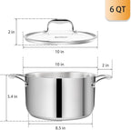 Rorence Stainless Steel Stock Pot: 6 Quart Stockpot with Stainless Steel Handles Capsule Bottom & Tempered Glass Lid …