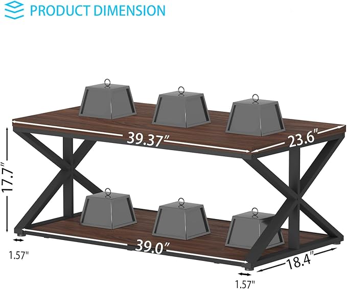 Launica Coffee Table with Storage, Modern Living Room Table, Minimalist Rectangle Center Table, Industrial Vintage Wood Tea Tables, 39 Inch, Walnut