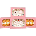 qiqee Auto-pop up Pink Cookie Box with Window 12x8x2.5 inch 32 Packs Two Uses One Second Folding Pastry Biscuit Bakery Box for Packaging