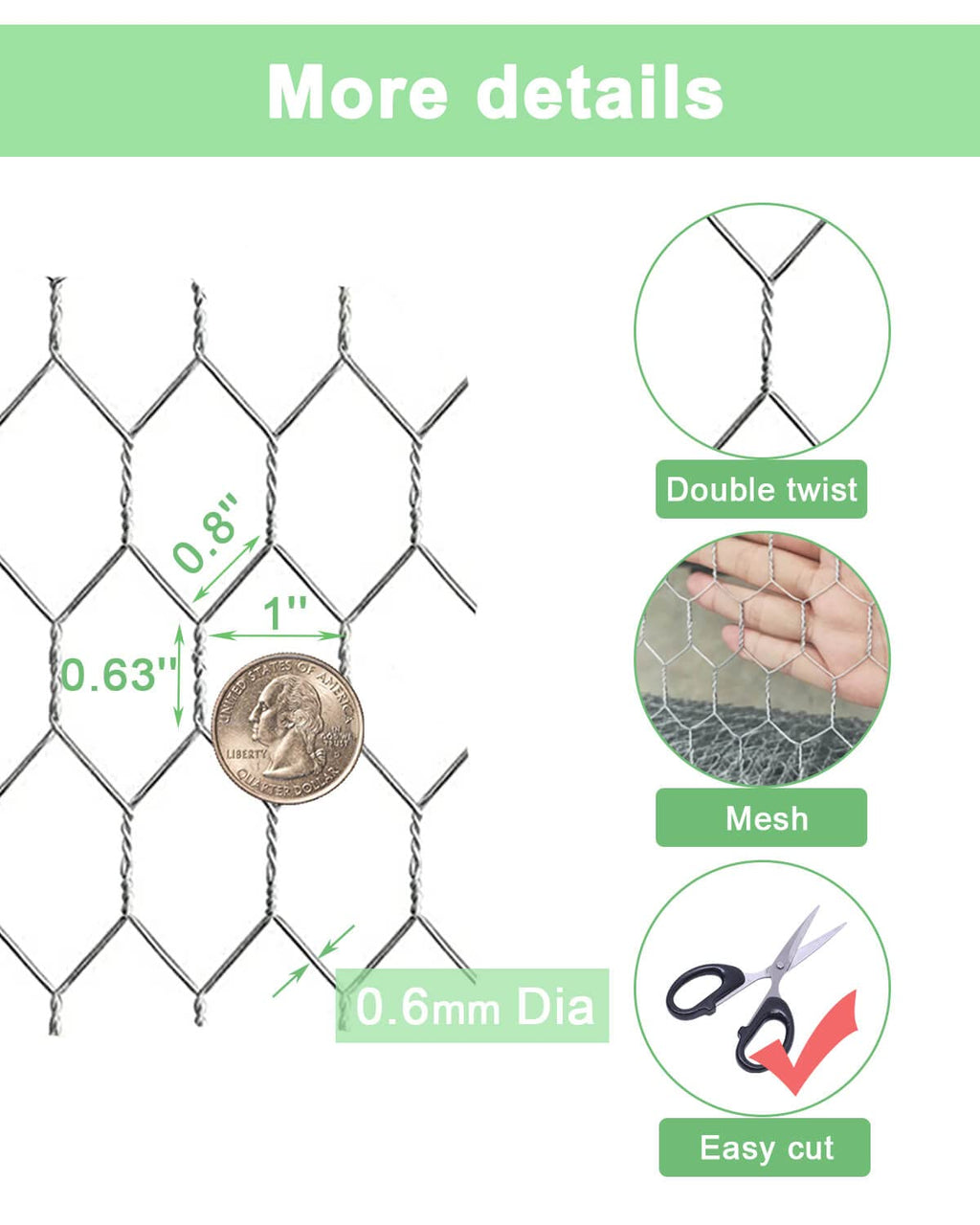 Garden Poultry Chicken Wire Netting - 24 '' × 100 ' Garden Fence Animal Barrier, Chicken Wire for Crafts, 1 inch Mesh Poultry Netting Fence, Pet/Rabbit/Chicken Wire Fencing
