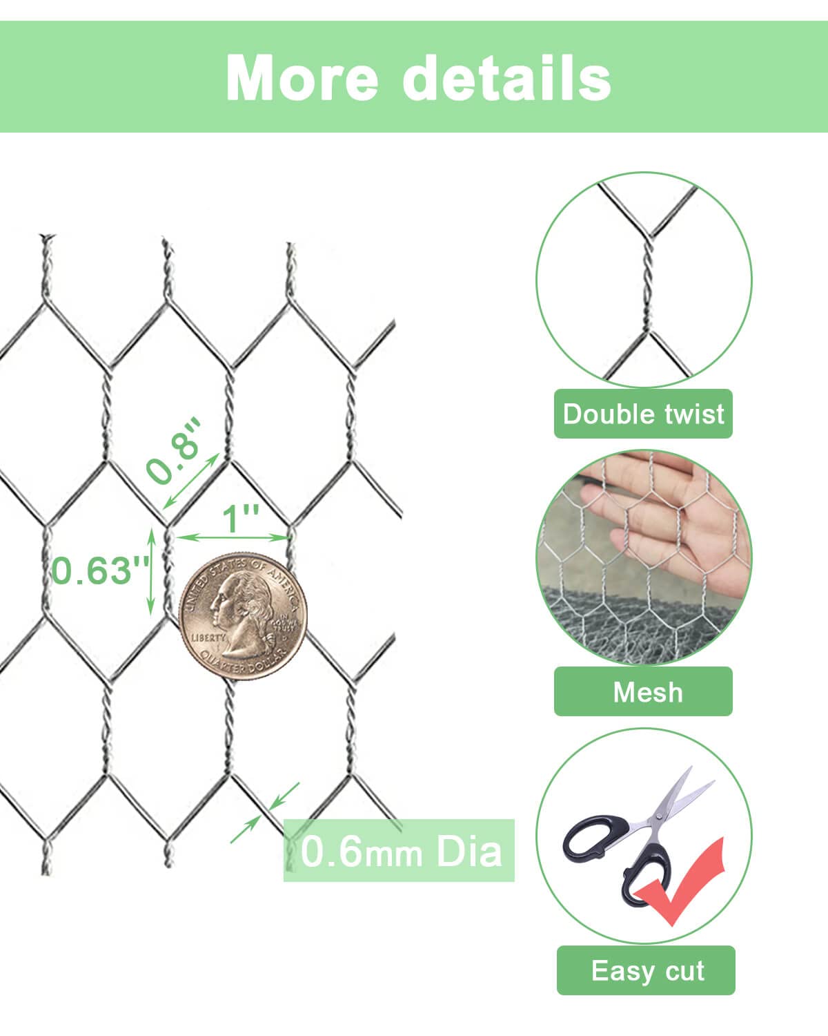 Garden Poultry Chicken Wire Netting - 36 '' × 25 ' Garden Fence Animal Barrier, Chicken Wire for Crafts, 1 inch Mesh Poultry Netting Fence, Pet/Rabbit/Chicken Wire Fencing