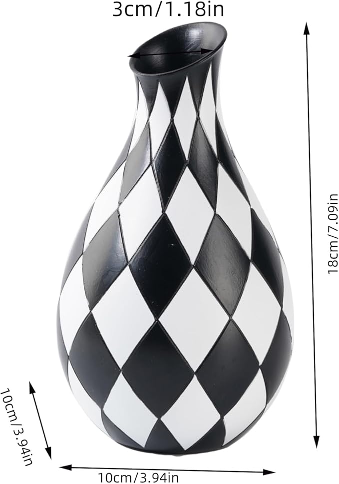 Black and White Decorative Vase for Home Decoration,Plaid Living Room Flower Vase Simple Modern Home Decoration Ornament Desktop Study Decorative Flower Arrangement