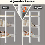Shoe Rack for Front Door Entrance, 3 Tier Shoe Rack for Entryway, Shoe Shelf for Closet, Metal Shoe Racks Organizer with Sturdy Wooden Top & Steel Frame,(White+Beige)