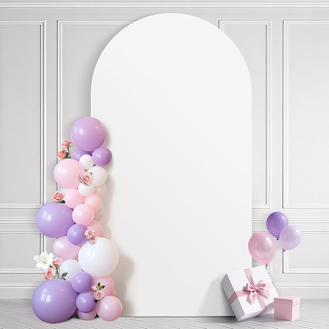 Ledido Wedding Arch Backdrop Cover 7.2FT Arch Covers Fitted Stretchy Spandex Round Top Stand Backdrop Cover for Wedding Banquet Ceremony Birthday Party Baby Shower Event Decoration,White