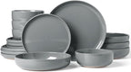 Famiware Milkyway Stoneware Dinnerware Sets with Pasta Bowls, Service for 4 (16 Pieces), Plates and Bowls Sets -Scratch Resistant, Microwave and Dishwasher Safe Dishes Set, Dark Gray