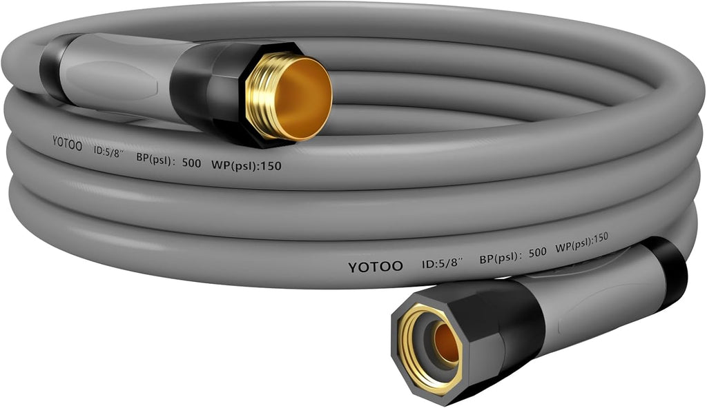 YOTOO Heavy Duty Hybrid Short Garden Hose, Lead in Water Hose 5/8-Inch by 6-Feet 150 PSI, Kink Resistant, All-Weather Flexible with Swivel Grip Handle and 3/4" GHT Solid Brass Fittings, Gray