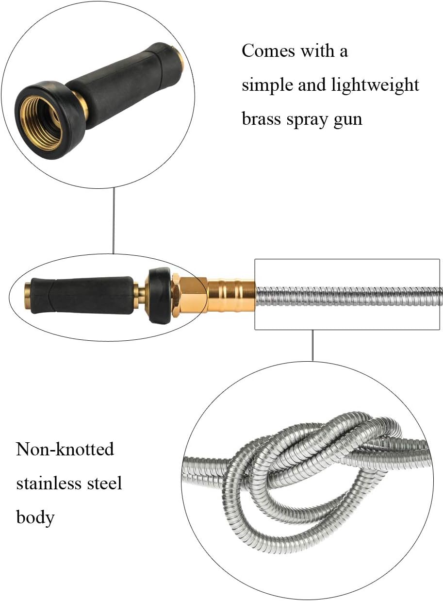 Expandable Metal Garden Hose 75 FT - 304 Stainless Steel Water Hose 75 FT - Heavy Duty non Kinking Flexible Garden Hose, no Bite
