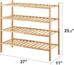 4-Tier Bamboo Shoe Rack for Entryway, Stackable | Foldable | Natural, Shoe Organizer for Hallway Closet, Free Standing Shoe Racks for Indoor Outdoor