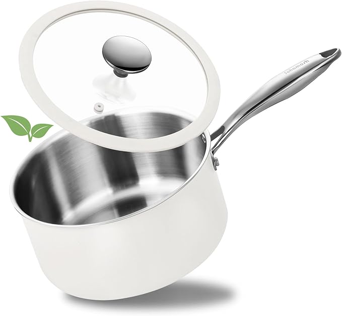 3 Quart Tri-ply Stainless Steel Saucepan with Glass Lid, Induction Sauce Pan Compatible with All Cooktops, Non-Toxic Sauce Pot with Stay Cool Handle, Oven & Dishwasher Safe