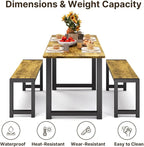 Gizoon 63” Kitchen Table Sets for 4 with 2 Benches Extendable Dining Table Set for 4 with Chairs Dining Room Table and Chairs for Kitchen Apartment Outdoor and Home Office, Rustic Brown