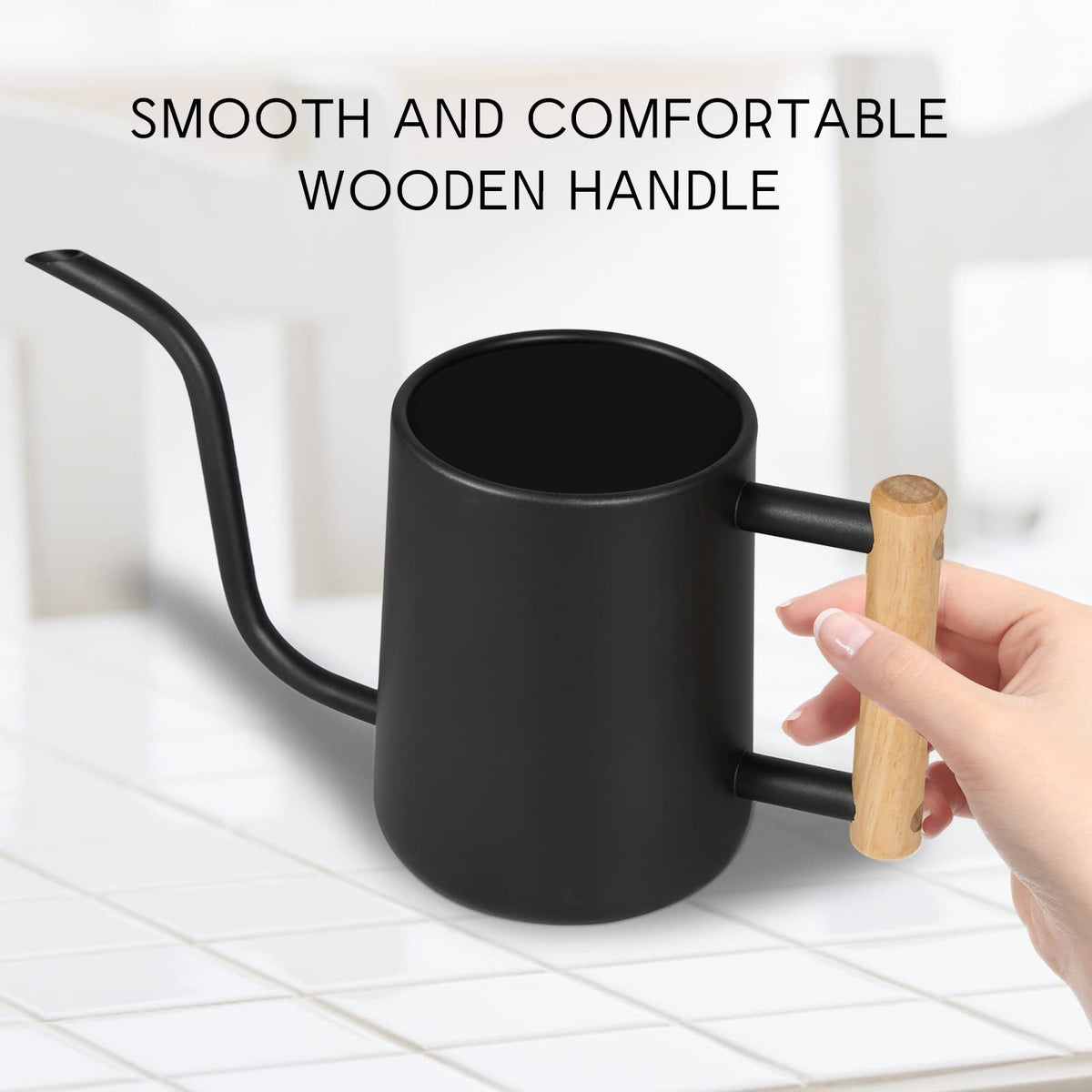 Watering Can for Indoor Plants, 35 oz/1000 ml Metal Stainless Steel Pot with Long Spout for House Plants Bonsai Outdoor Garden Flower Decorative (Black)
