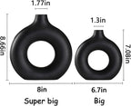 Black Ceramic Vase Set of 2 for Modern Boho Decor,Round Matte Pampas Flower Vases Minimalist Nordic Boho Ins Style for Wedding Dinner Table Party Living Room Office Bedroom, Decorative Gift
