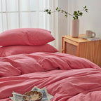 FACE TWO FACE Bedding Duvet Cover Set100% Washed Cotton Duvet Cover Linen Like Textured Breathable Durable Soft Comfy (King, Red)