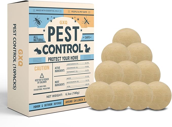 Pest Repellent Balls - Repel Rodent with Peppermint, High-Strength Mice, Mouse, and Rat Repellent - Effectively Deters Spiders, Roaches, Ants, Moths & Pests - 10-Balls