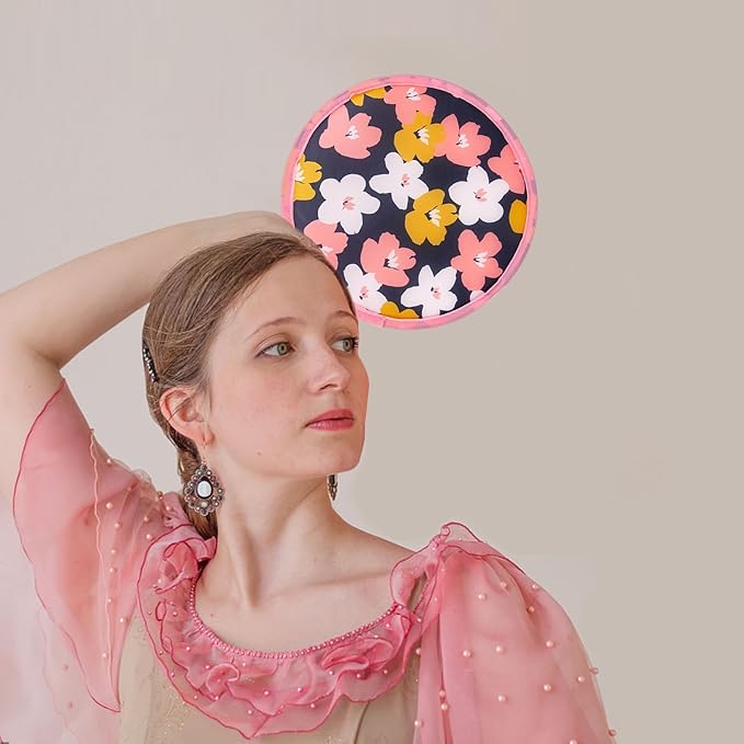 4 Styles Floral Round Foldable Hand Fan Japanese Foldable Fan Style Handheld Foldable Compact Cooling Fans,Round Folding Fan for Outdoor Games,Xmas Decoration,Festival,Party Favors,Travel,Events