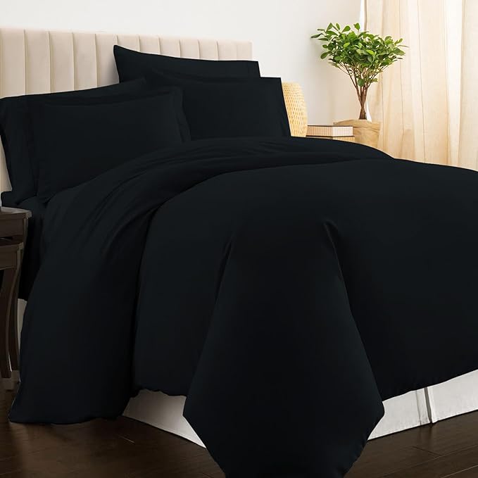 Pizuna Pure 100% Cotton King Duvet Cover Set, Luxurious 400 Thread Count Long Staple Cotton Sateen Weave with Button Closure (Combed Black Cotton Duvet Cover King)
