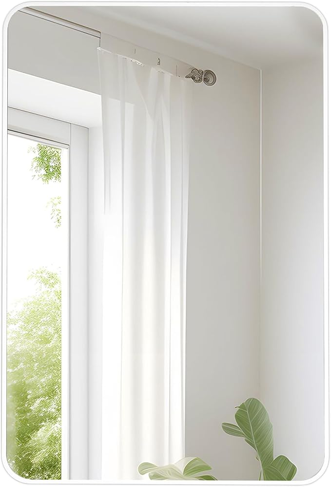 White Bathroom Mirror,24 x 36 Inch Rectangle Wall Mirror with Wood Frame,Vanity Modern Tempered Glass Mirror for Bedroom,Entryway,Living Room