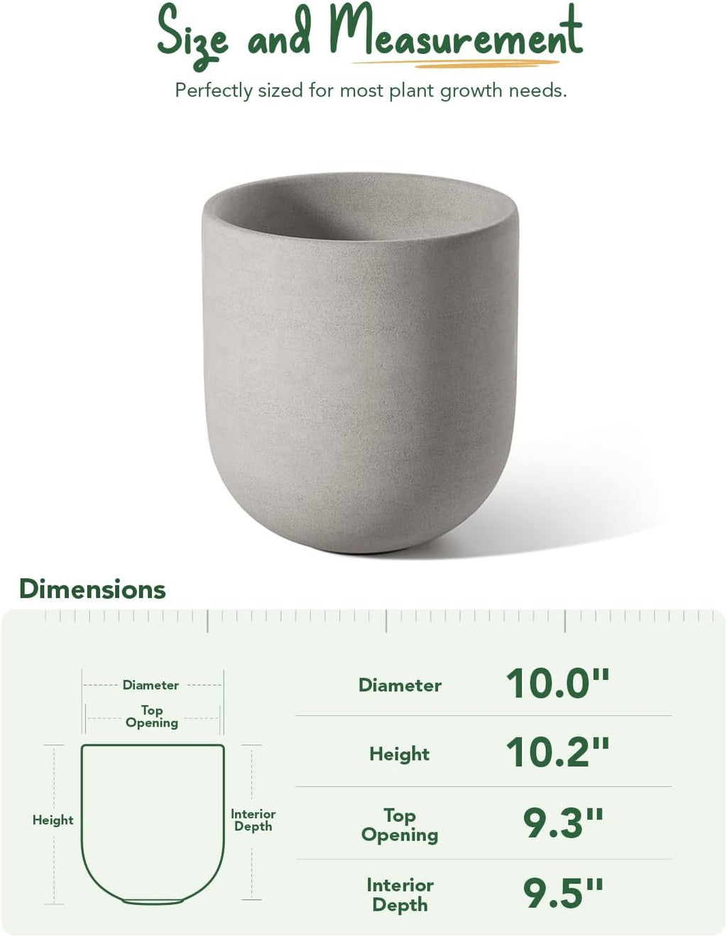 LE TAUCI 10 Inch Plant Pot, Ceramic Pots for Plants with Drainage Hole and Rubber Plug, Plant Pots Indoor for Home Garden Patio Office, Cylinder Flower Planter Pot, Neutral Gray