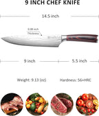 PAUDIN Chef Knife - 9 Inch Sharp Kitchen Knife with Sheath, High Carbon Stainless Steel Japanese cooking knives with Ergonomic Handle, Premium Gift Box