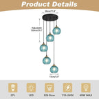 KCO Lighting Modern Blue Glass Chandelier Globe Cluster Pendant Light Black and Gold Kitchen Pendant Lighting Nordic Ribbed Glass Pendant Light Large Round Chandelier
