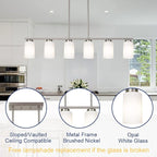 6-Lights Farmhouse Pendant Light Fixture Kitchen Island Lights with Opal White Glass Shade, Hanging Ceiling Light in Brushes Nickel for Dining Room Home Lighting