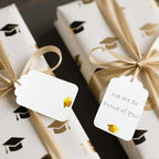 100Pcs Blank Gift Tags with String Foil Gold Grad Cap Large White Paper Gift Tags with 65 Ft Jute Twine for Congrats Grad Congratulations Graduation Party