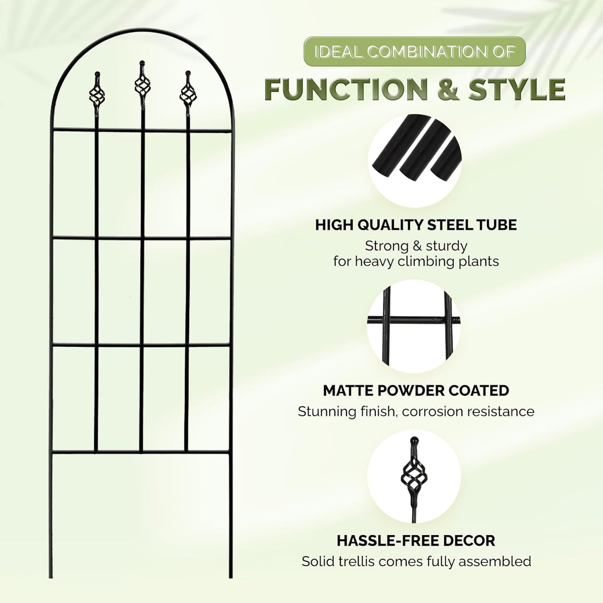 Idzo Decorative Metal Trellis for Climbing Plants Outdoor, Anti-Corrosion Powder Coated Garden Trellis, Sturdy Long Spikes, 48 Inch