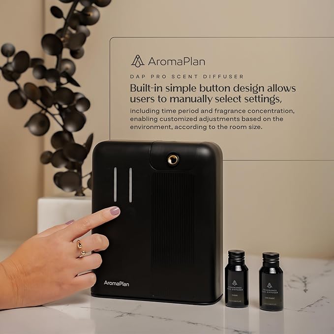 AromaPlan 2025 Waterless HVAC Scent Diffuser Whole House & Commercial Diffuser, 2 Fragrances Included-Smart, Cold-Air Waterless Scent Air- App Control, AC, 2000 Sq. Ft Coverage,Black