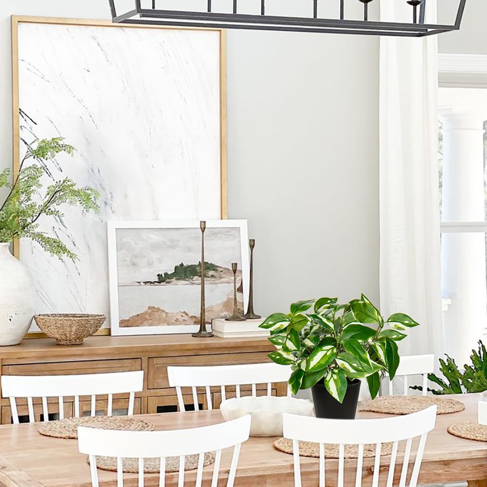 Artificial Plants Indoor Small Fake Plants in Pots Faux Pothos N‘ Joy Potted Plant Fake Indoor Plants with Black Pots for Bathroom Living Room Office Desk Shelves