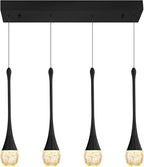 Dining Room Light Fixture 4-Light Black Kitchen Island Lighting Industrial Linear Crystal Chandeliers for Dining Room Pendant Light Fixture for Living Room Hallway Bedroom