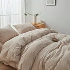 FACE TWO FACE Bedding Duvet Cover Set100% Washed Cotton Duvet Cover Linen Like Textured Breathable Durable Soft Comfy (King, Tannish Linen Grey)