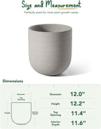 LE TAUCI 12 Inch Pots for Plants, Ceramic Large Planters for Indoor Plants, Indoor Plant Pots for Home Garden Patio Office, Planter Pots with Drainage Hole and Rubber Plug, Neutral Gray