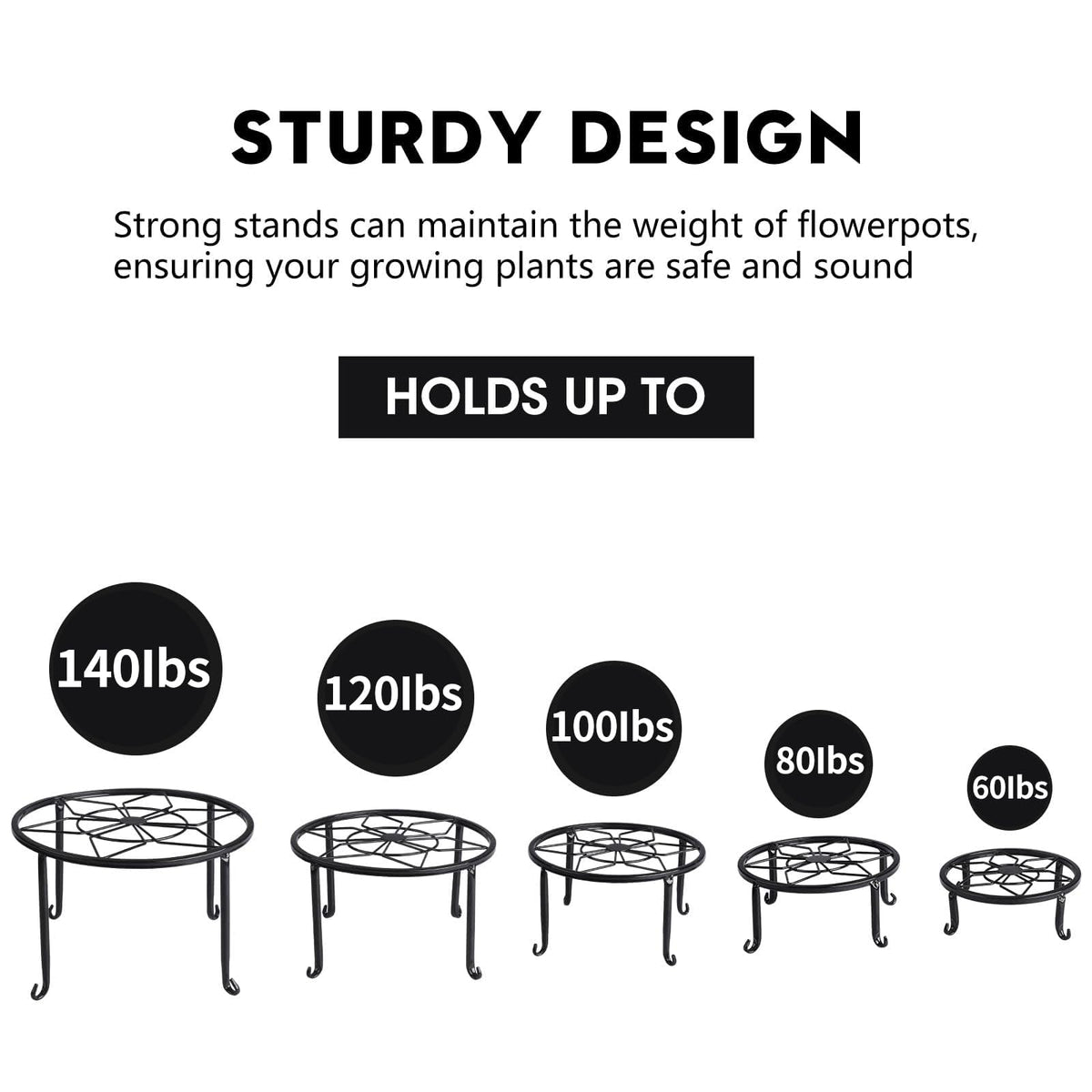 Autopromake 5 Pack Metal Plant Stands,Heavy Duty Potted Holder for Flower Pot,Indoor Outdoor Metal Rustproof Iron Garden Container Round Supports Rack for Planter