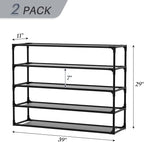 TY ARTS & CULTURE 2 Pack 5-Tiers Shoe Rack Organizer, Sturdy Metal Pipes & Durable Non-Woven Fabric, Shoe Rack for Closet Hold 40-50 Pairs, Shoe Rack for Entryway (Black)