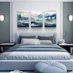 MHARTK66 Canvas Wall Art For Living Room Framed Wall Decor For Bedroom Office Decoration Fog Mountain Forest Posters Landscape Wall Painting Print Pictures Artworks Ready to Hang Home Decor 3 Piece