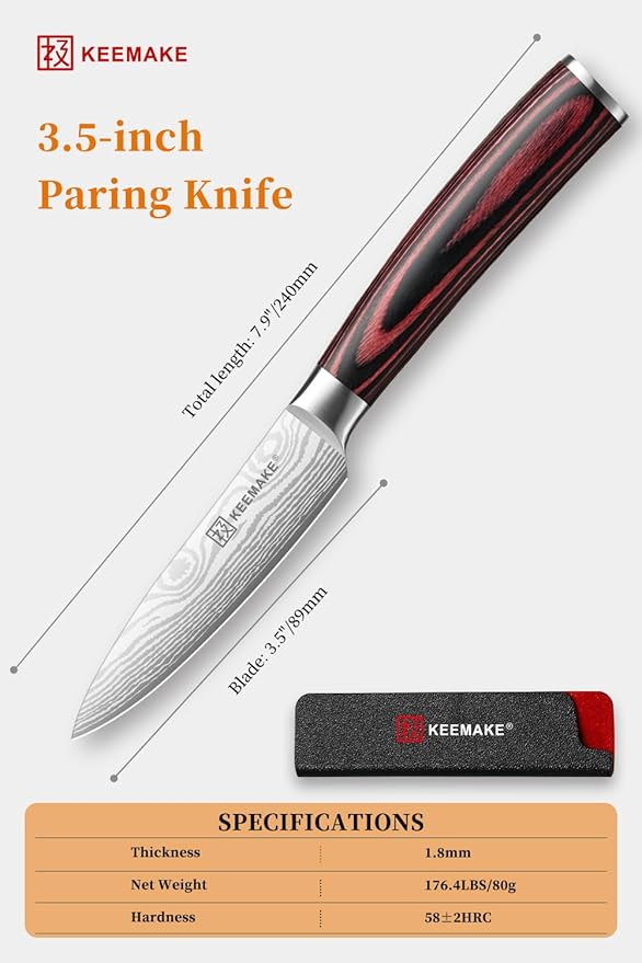 KEEMAKE 3.5 Inch Paring Knife - Ultra Sharp Fruit Knife High Carbon Stainless Steel Small Kitchen Knives for Peeling Slicing with Ergonomic Handle with Elegant Gift Box