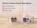 Kuject X-Large Shoe Storage Boxes Organizers Clear Plastic Stackable 12 Pack, Shoe Rack & Holder Substitute, Sneaker Containers, Toy Storage Organizer Bins for Entryway, Closet, Under Bed, Pink