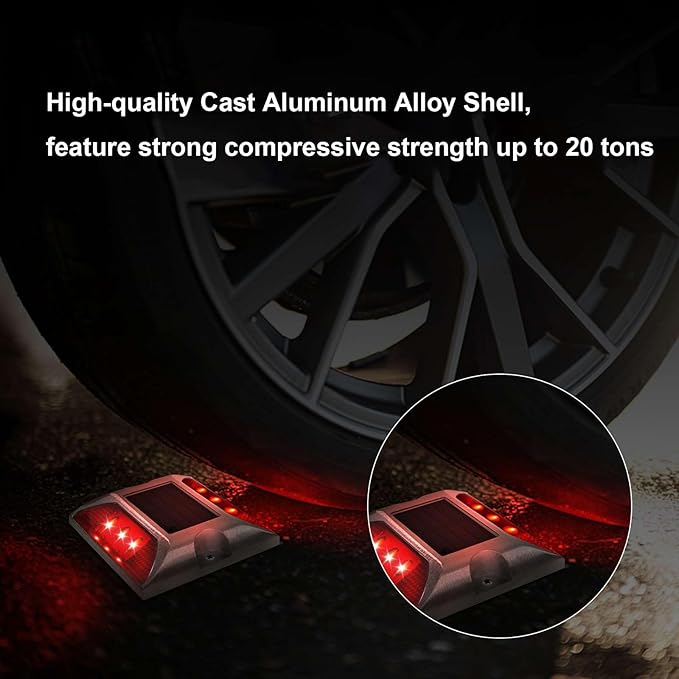 Aolyty Solar Driveway Dock Lights, IP68 Waterproof Deck Warning Step Lights Reflective Road Marker for Sidewalk Stair Garden Pathway Walkway (4 Pack, Red)