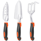 Garden Tools Set, 3 Pack Heavy Duty Gardening Tools Set Include Garden Shovel, Transplant Trowel and Hand Rake with Ergonomic Handle, Aluminum Alloy Lawn for Planting, Orange