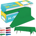 Green Plastic Table Cover Roll - 54IN x 100FT, Table Cloth for Rectangle Table with Slide Cutter, Plastic Table Cloth Disposable with Cut-to-Size Design for Weddings, Banquets, Parties