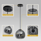 1-Light Mirror Smoke Gray Glass Pendant Lights Kitchen Island Black Hanging Light Fixture 7.87" Glass Globe Pendant Light Modern Pendant Lighting for Kitchen Island Bedroom Dining Room