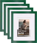 KINLINK 8x10 Picture Frame Green, Solid Wood Frames with Acrylic Plexiglass for Pictures 4x6/5x7 with Mat or 8x10 without Mat, Tabletop and Wall Display Photo Frame, Set of 4
