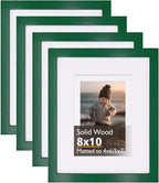 KINLINK 8x10 Picture Frame Green, Solid Wood Frames with Acrylic Plexiglass for Pictures 4x6/5x7 with Mat or 8x10 without Mat, Tabletop and Wall Display Photo Frame, Set of 4