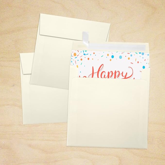 LUXPaper Square Invitation Envelopes | Peel & Press | 5" x 5" | Natural Linen | 80lb. Text | 50 Qty