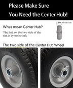 Flat Free 4.10/3.50-4 Tire with 1/2 Axle Bore, 3-4” Center Hub 10 inch Solid Tire Replacement for Hand Truck/Wagon/Garden Cart/Wheelbarrow/Dolly(Set of 2)